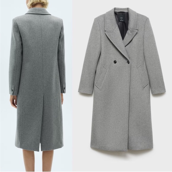 MANGO NWT Gray Lapels Wool Trench Coat Oversized Double Breasted Long Wool Coat - Picture 10 of 14